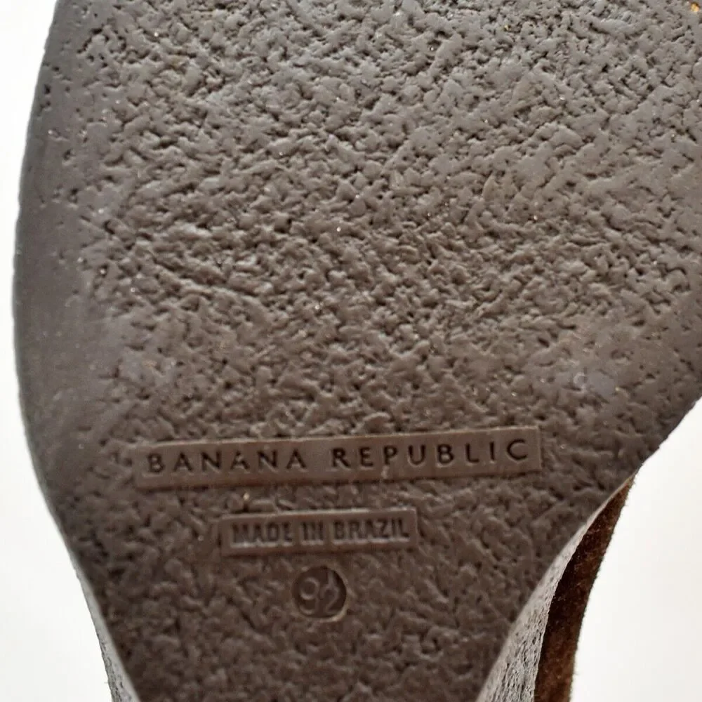 Banana Republic Wedge Heel Booties Women's 9.5 Brown Suede Leather Lace-Up